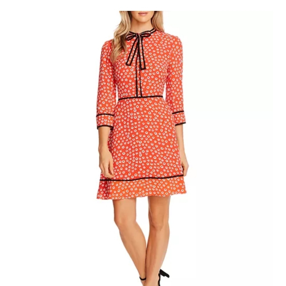 NWT CeCe Daisy Orange And White Melody Dress Size 14